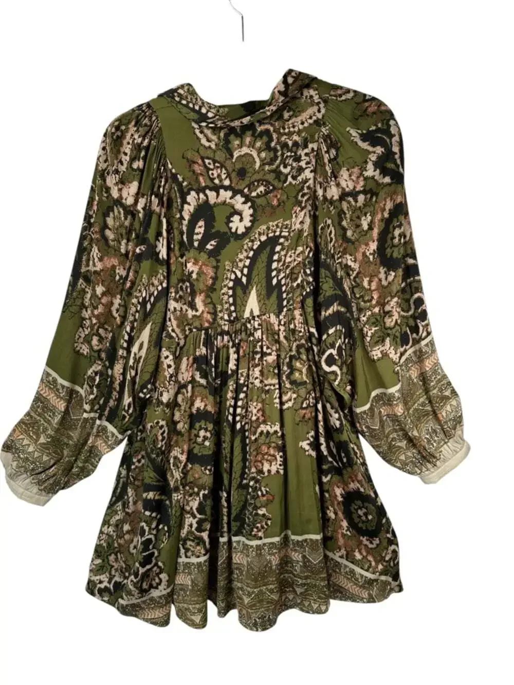 Free People Say You Love Me Dress Small Green Paisley Boho Mini Dress
